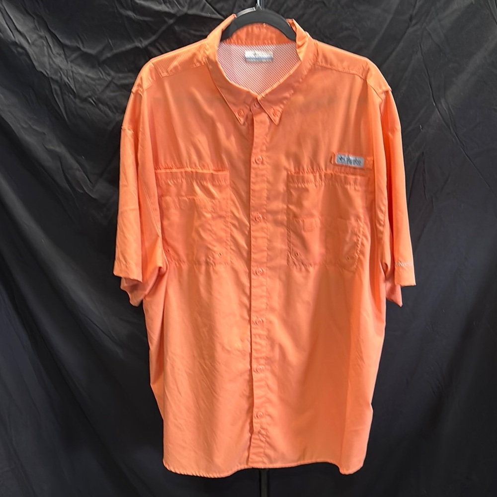 Columbia PFG Orange Casual Button Down Shirt Lightweight Short Sleeve